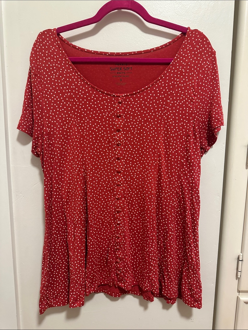 Torrid Red Polka Dot Button-Front Babydoll Top